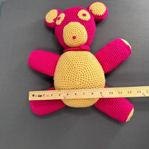 Hand Crochet Teddy Bear Plush Blanket Set Stuffed Animal Afghan Pink Blue Retro - Picture 15 of 16